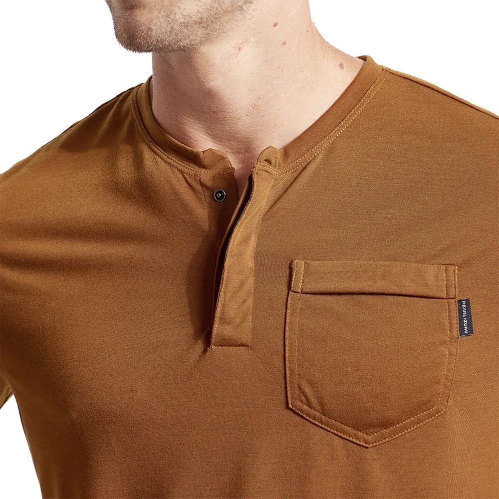 Pearl iZUMi Rove Tech Henley Cycling Shirt Mens Large Brown Short Sleeve 1482
